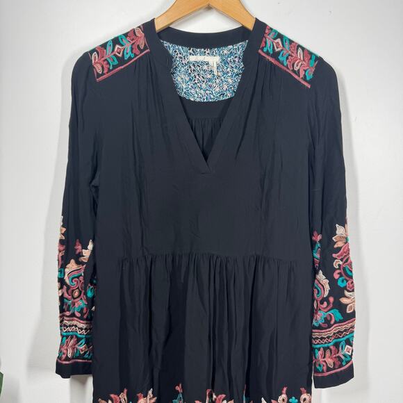 Anthropologie Floreat Avery Size M Embroidered Boho Dress As Seen On TV Black - Picture 2 of 9